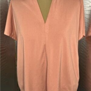 Philosophy Top Womens Blouse XL Peach Coral Orange Smocked Ruffle Flutter Sleeve